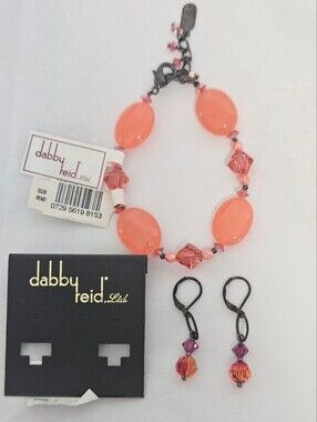 Dabby Reid NWT Swarovski Crystal & Orange Bead Matching Bracelet & Earring Set